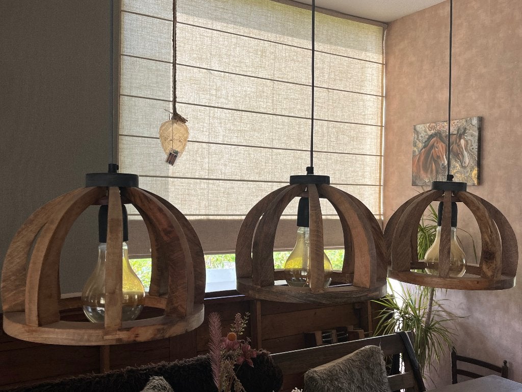 Set van Mangohout Hanglamp en Wandlampen, Ophalen, Gebruikt, Bruin, E27 (groot)