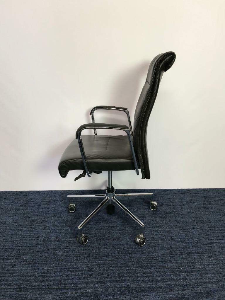 6 x Bureaustoel Kusch & Co, zwart leer, chroom voetkruis, Huis en Inrichting, Ophalen, Gebruikt, Zwart, Bureaustoel