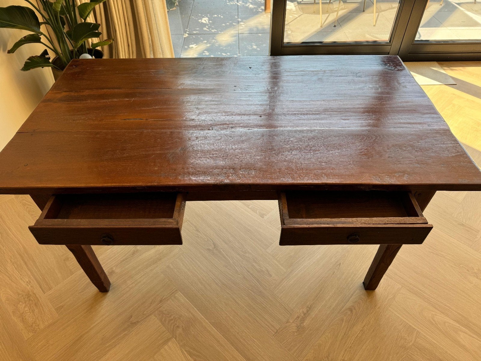Teak houten eettafel 157x86x77, Ophalen, Gebruikt, Teakhout, 50 tot 100 cm