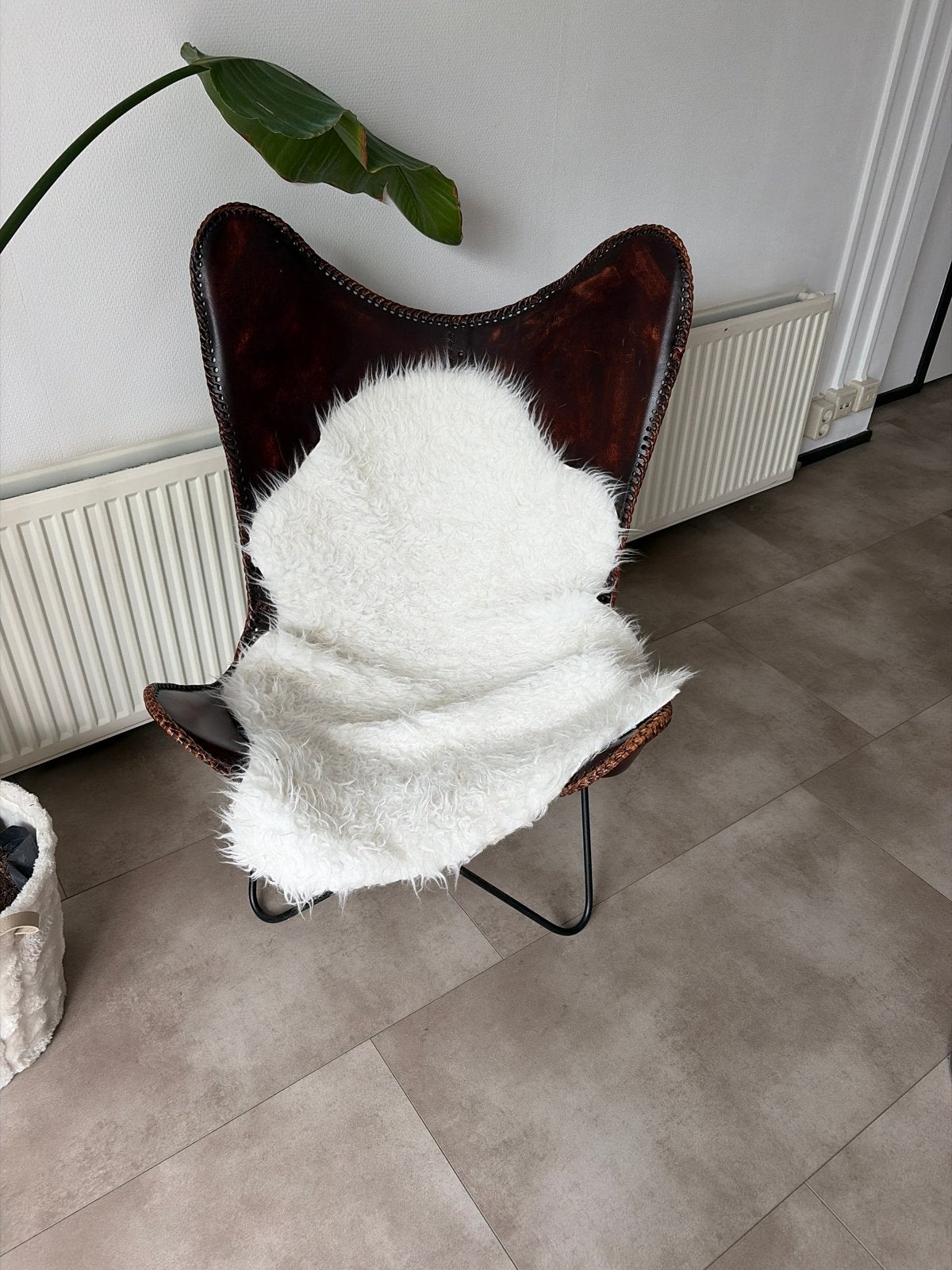 Leren Vlinderstoel met metalen frame, Ophalen of Verzenden, Gebruikt, Leer, 75 tot 100 cm