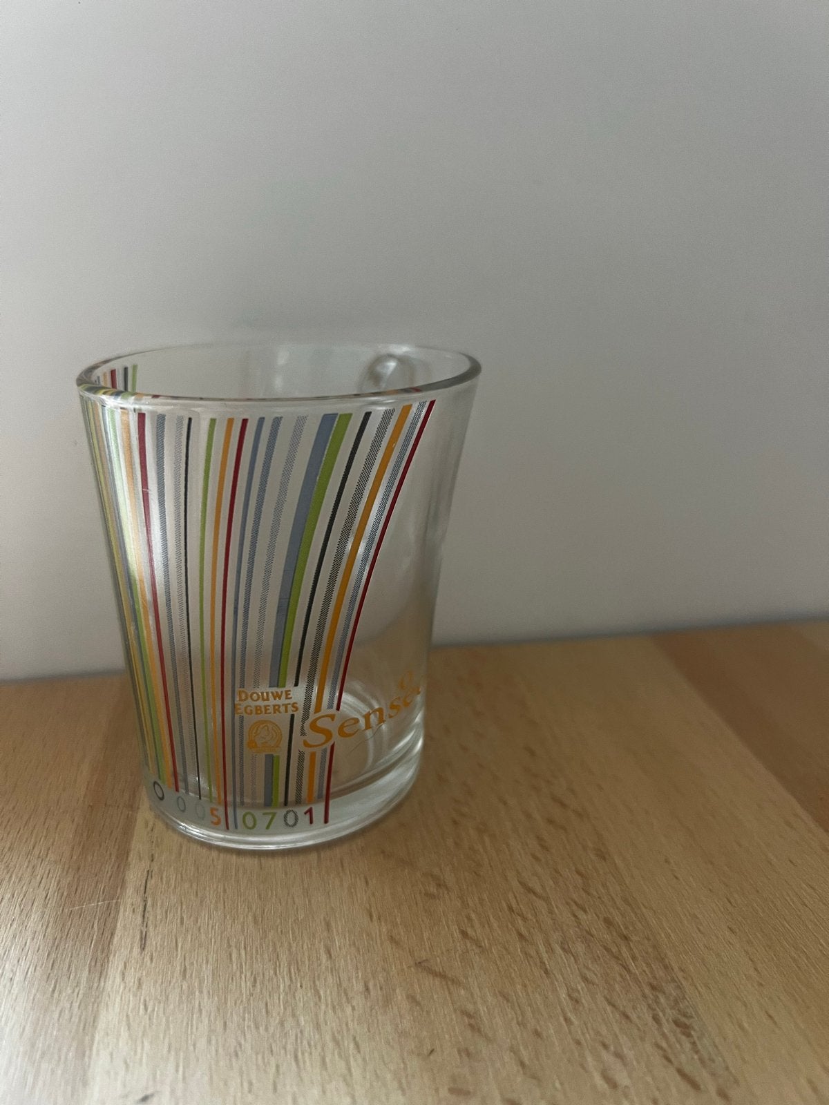 Senseo glas Douwe Egberts - Gestreepte opdruk, Huis en Inrichting, Glas of Glazen, Gebruikt, Overige merken, Ophalen of Verzenden