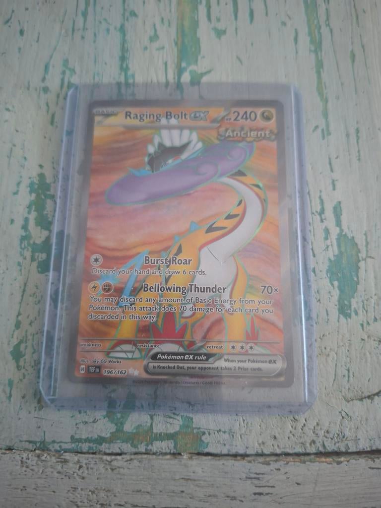 Pokémon Raging Bolt ex 196/162 Ancient Holofoil, Ophalen of Verzenden, Zo goed als nieuw, Losse kaart, Foil