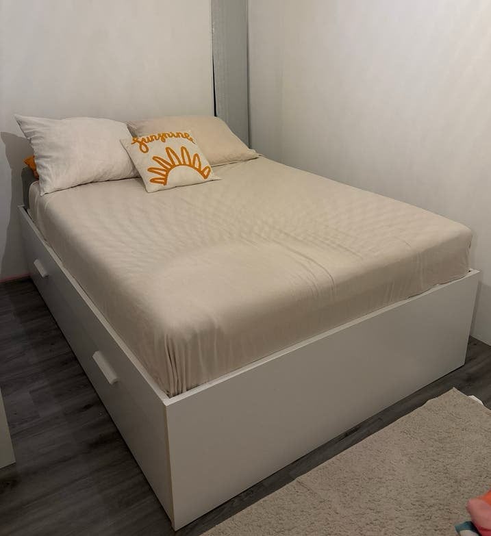 IKEA - BRIMNES bed with 4 drawers / white, Ophalen, Gebruikt, Wit, Tweepersoons