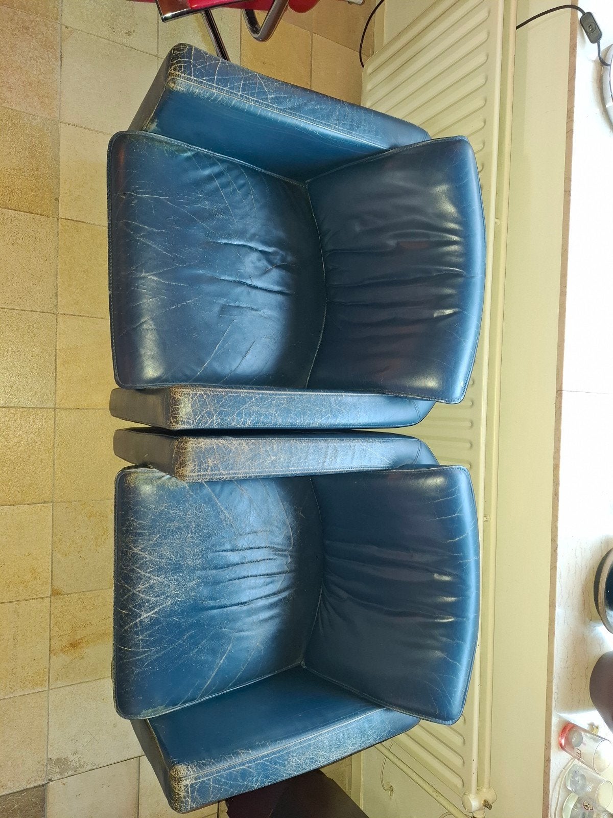 Leolux Viabo fauteuils (2 stuks) - Blauw leer, Ophalen, Gebruikt, Blauw, Leer