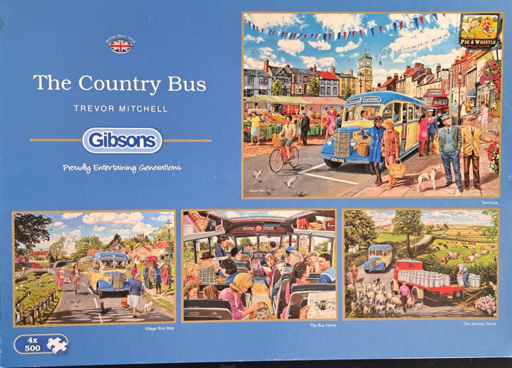 GIBSONS The Country Bus 4x500 stukjes legpuzzel, Ophalen of Verzenden, 500 t/m 1500 stukjes, Zo goed als nieuw, Legpuzzel