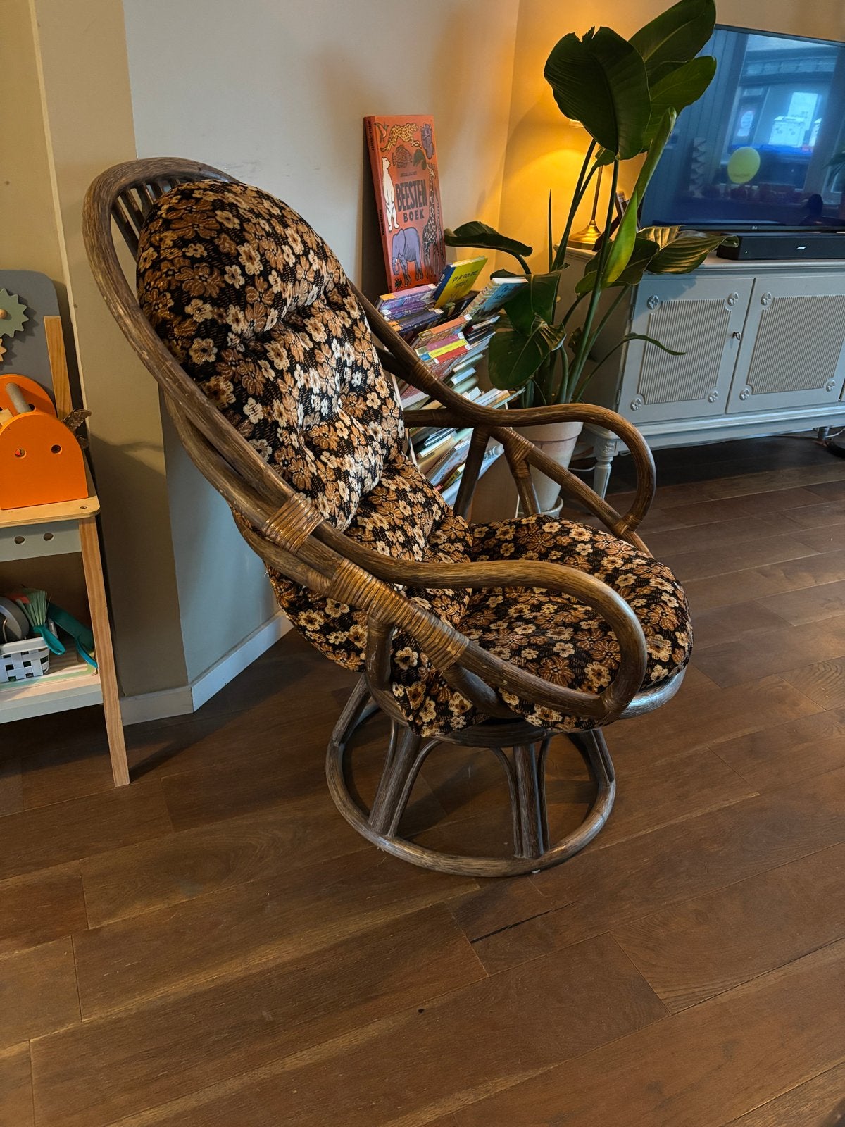 Vintage Rotan Manou stoel, Ophalen, Manou, Gebruikt, Bruin