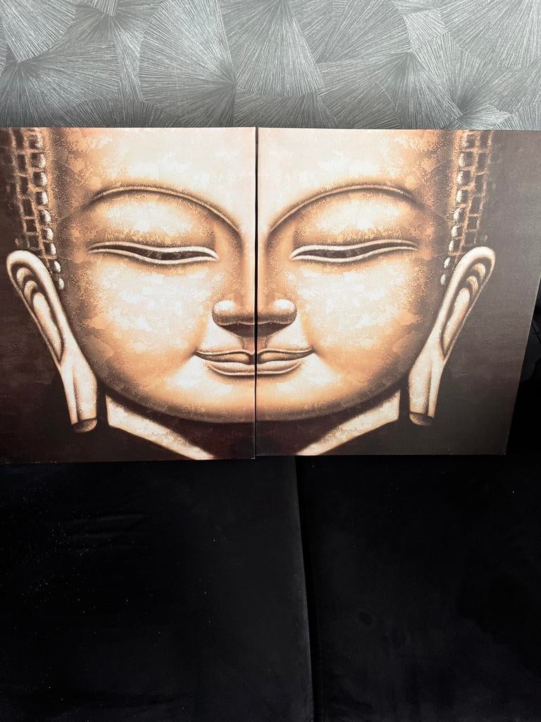 Kanvas 2-delig Boeddha gezicht schilderij, Ophalen, Zo goed als nieuw