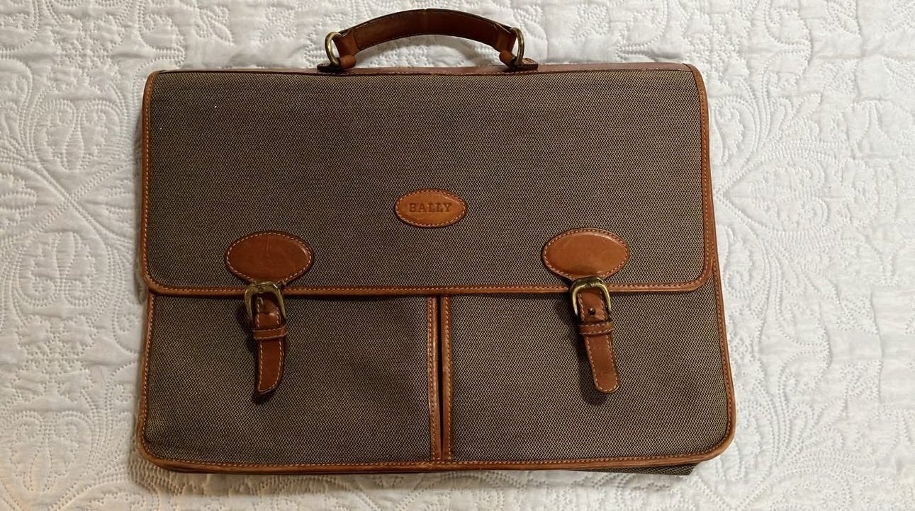 Vintage Bally Aktetas/Laptoptas - Bruin Canvas & Leer, Verzenden, Gebruikt