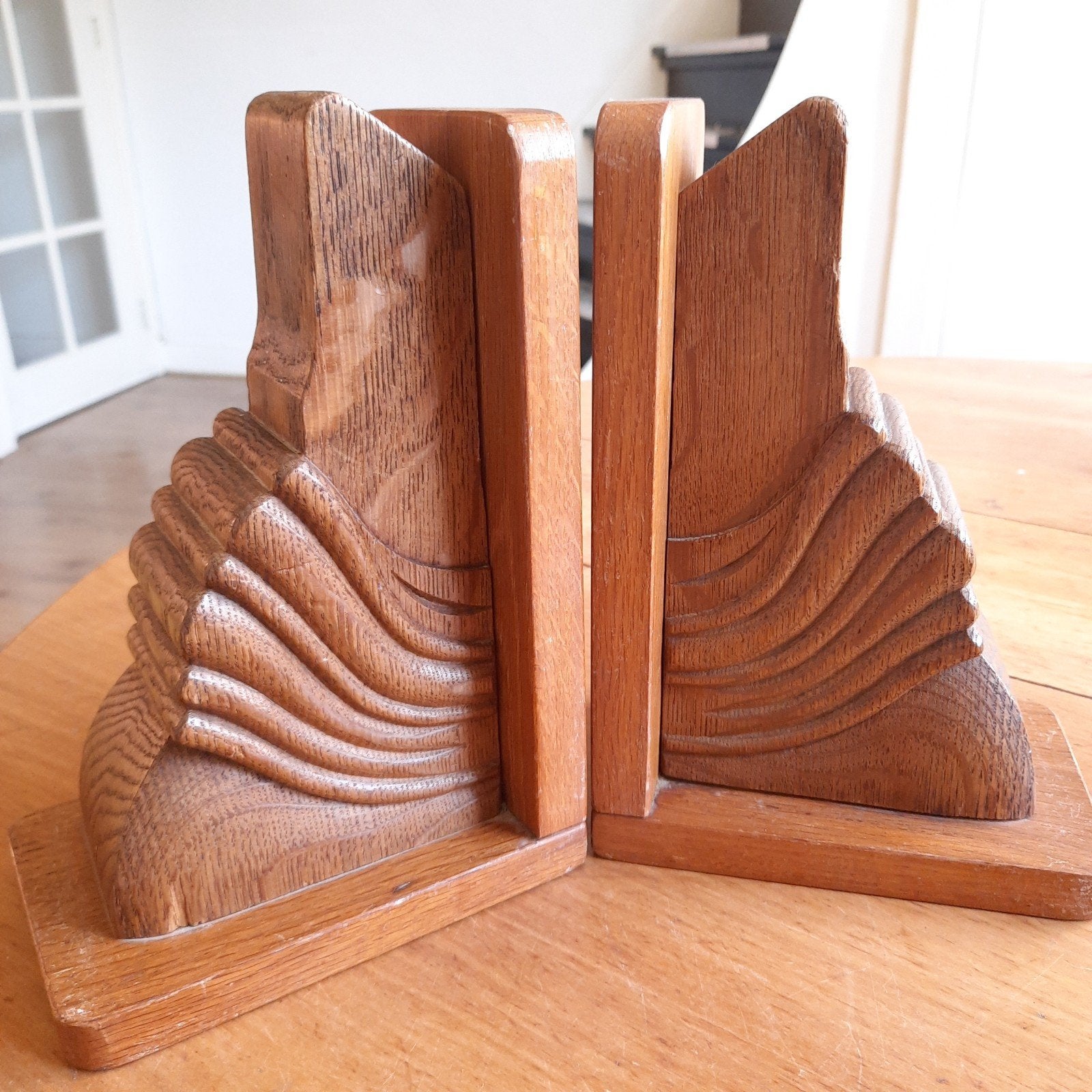 Amsterdamse School ART DECO Boekenstanders Houtsnijwerk, Antiek en Kunst, Verzenden