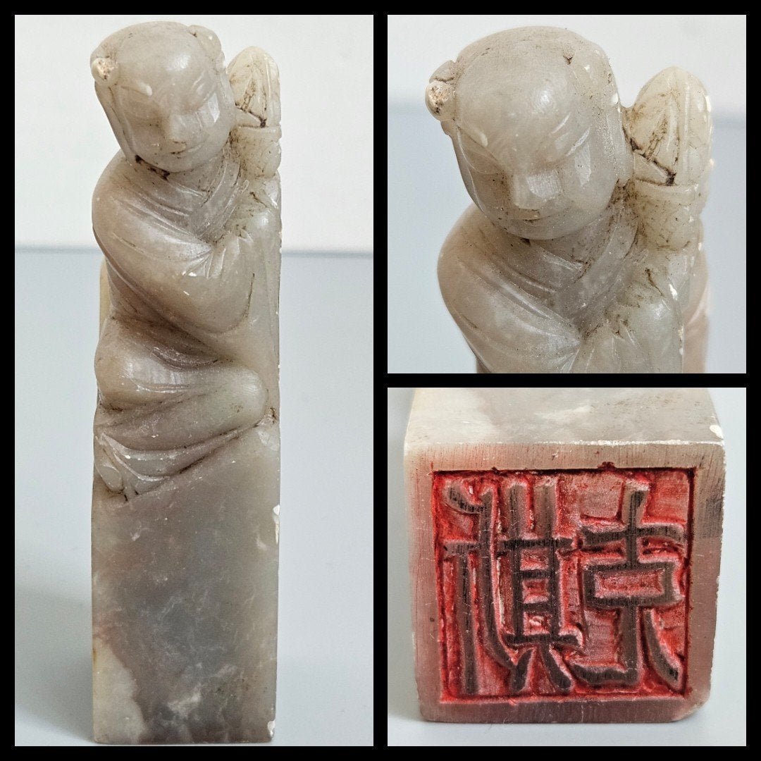 China,  uit speksteen gesneden stempel of zegel., Natuurlijk materiaal, Ophalen of Verzenden, China, Handgemaakt