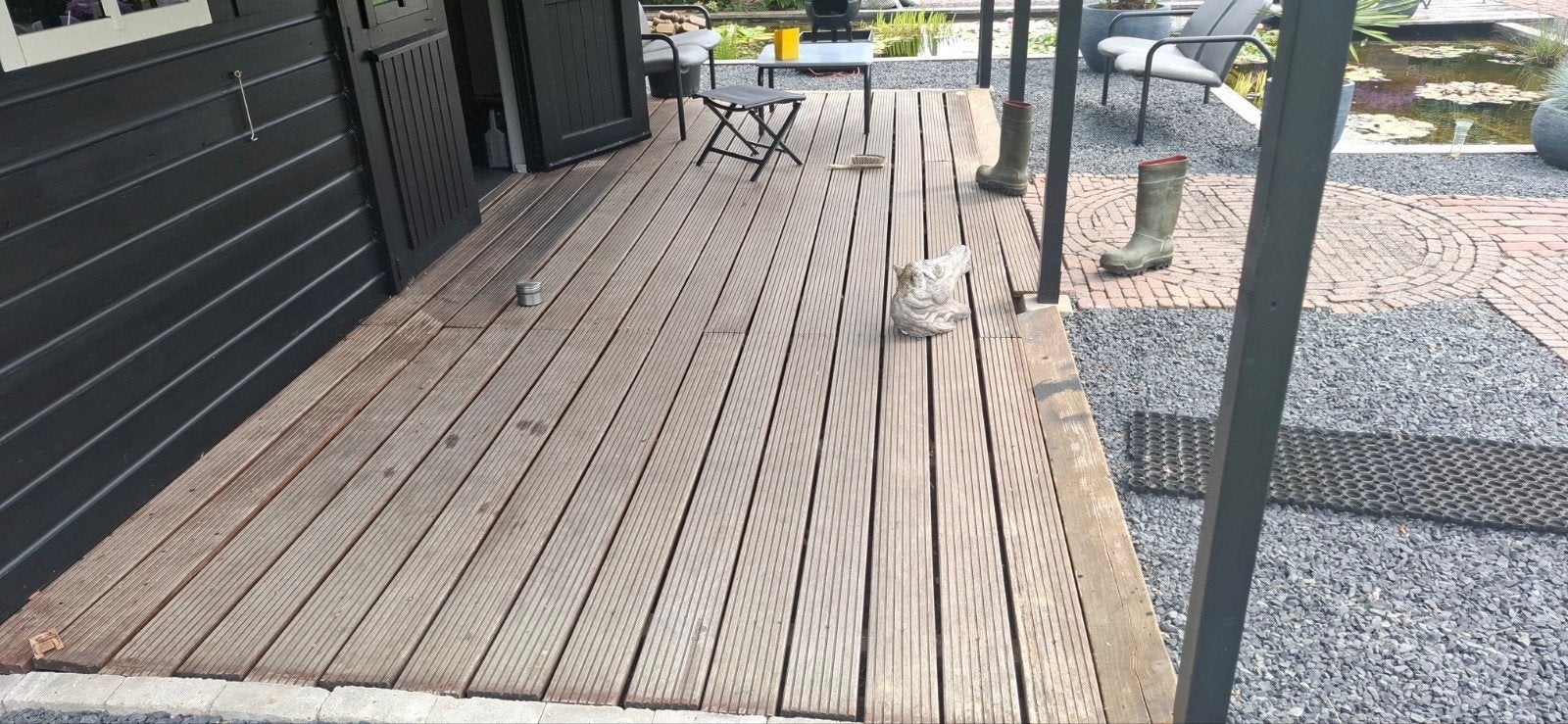 Hardhouten vlonderplanken terras 6x2,4m met balken, Ophalen of Verzenden, Hout