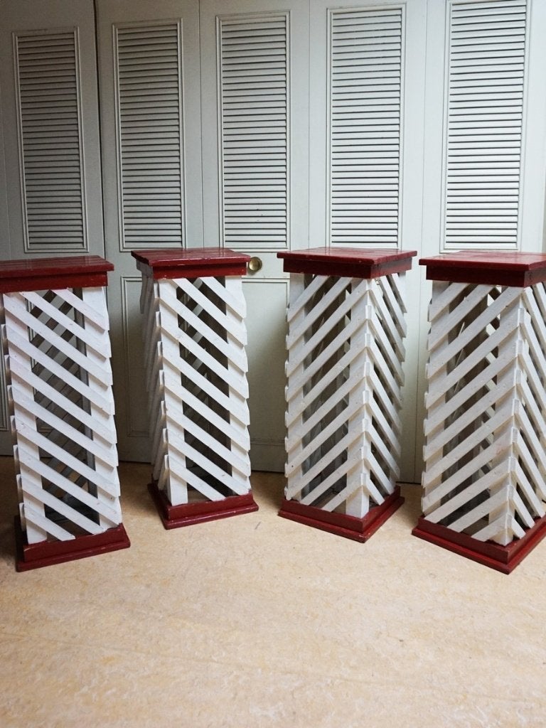 4 houten zuilen/ pilaren/ sokkels, ook mooi voor planten, Ophalen, Gebruikt