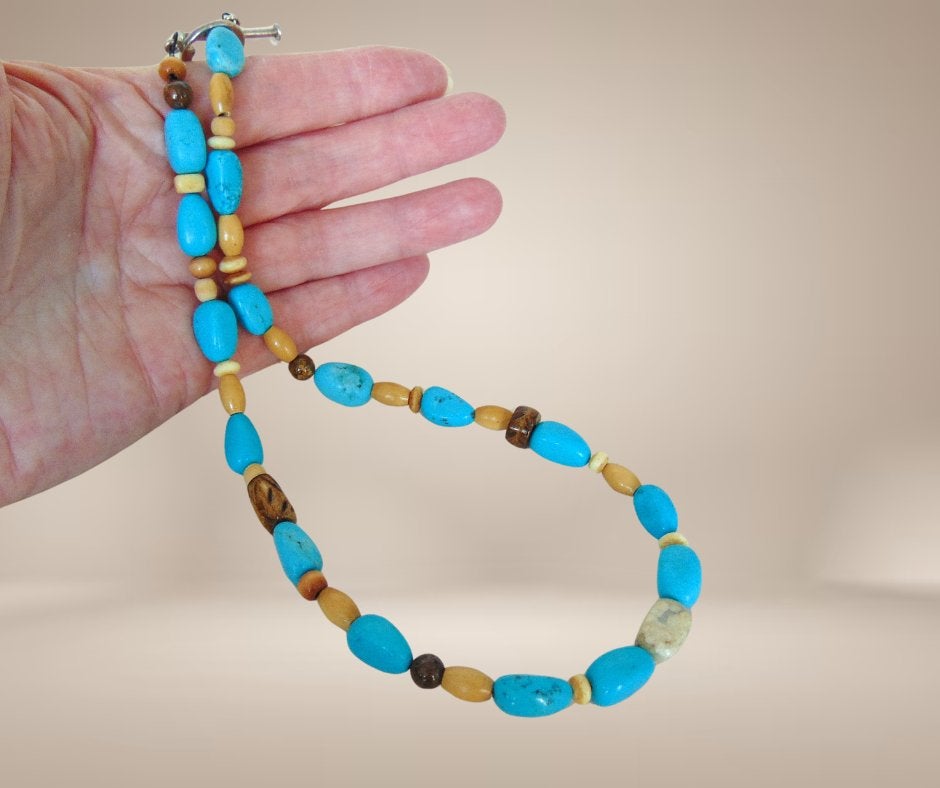 Mooie natuurlijke TURQUOISE agaat ketting 925 sluiting!, Sieraden, Tassen en Uiterlijk, Zo goed als nieuw, Met edelsteen, Verzenden