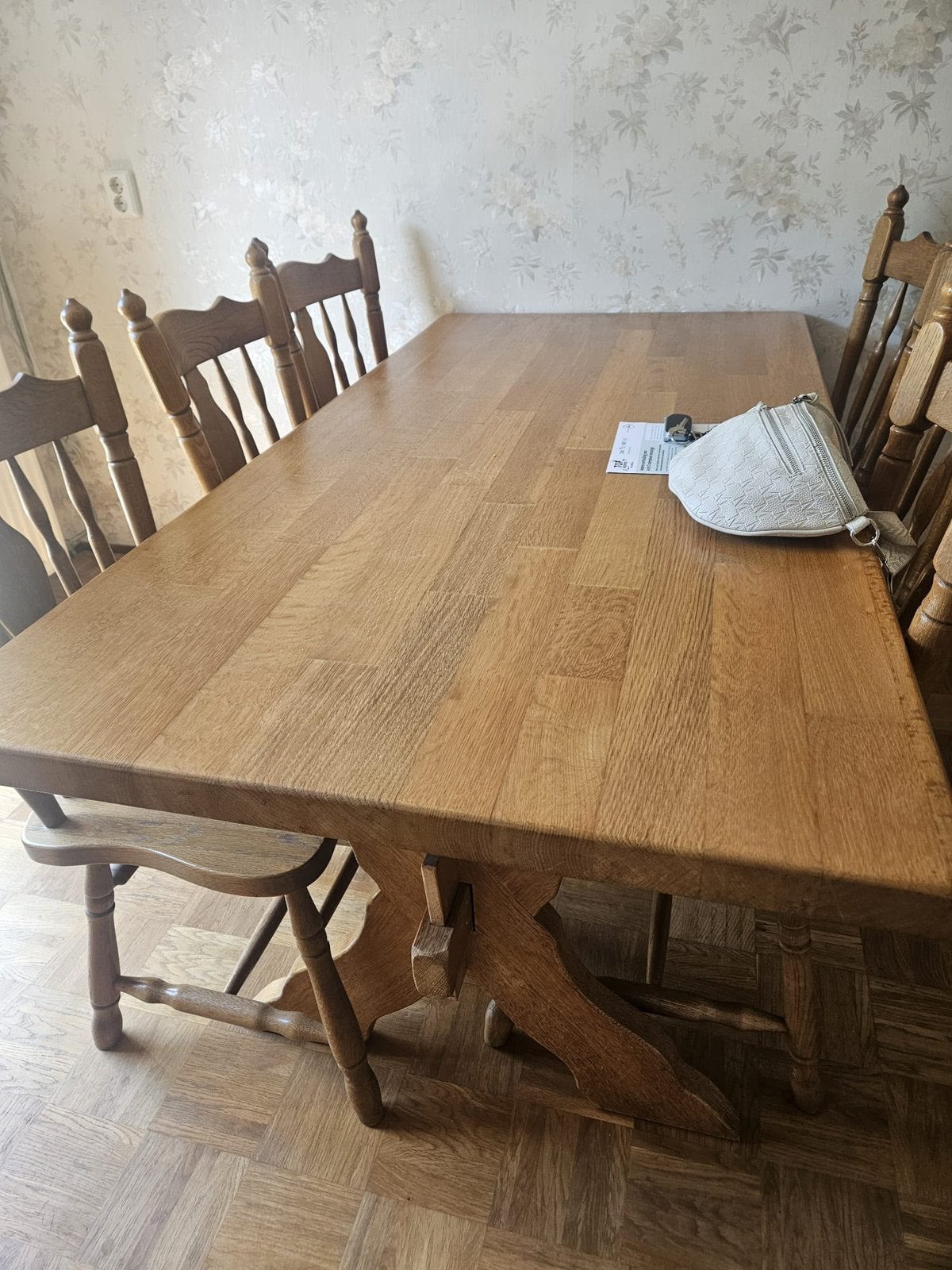 Eiken eettafelset met 6 stoelen, Ophalen, Zo goed als nieuw, 4 tot 6 stoelen