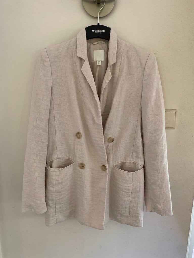 Linnen achtige blazer H&M grijswit maat 34, H&M, Wit, Ophalen of Verzenden, Jasje