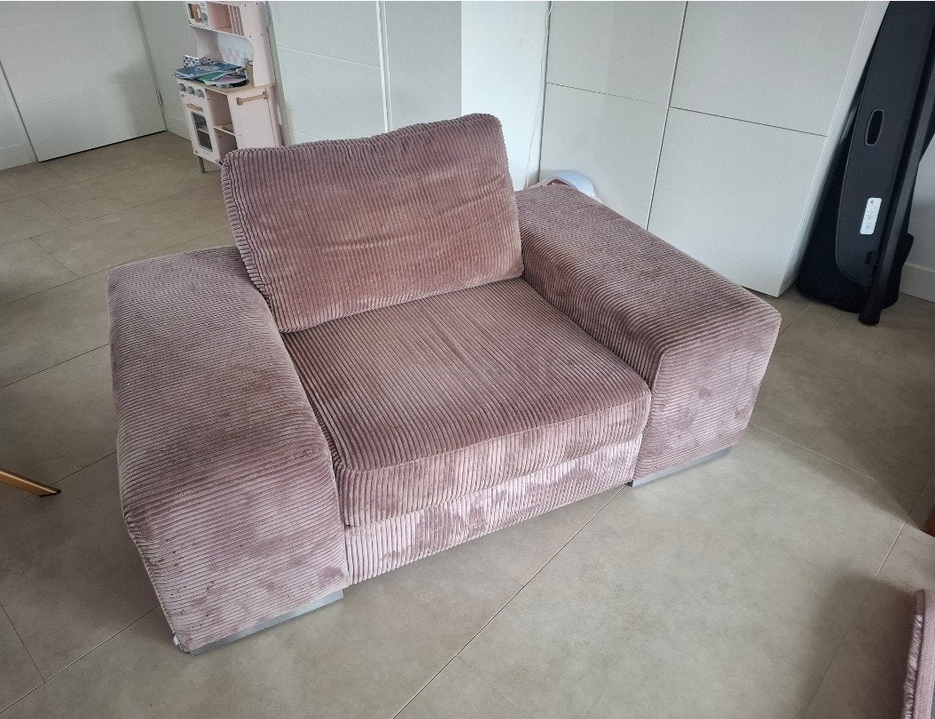 Comfortabele fauteuil van ribstof - bruin, Ophalen, Modern, Comfortabel, Gebruikt, 75 tot 100 cm