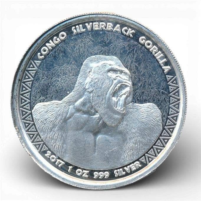 Congo 1 ounce silverback Gorilla 2017, Postzegels en Munten, Ophalen of Verzenden, Zilver