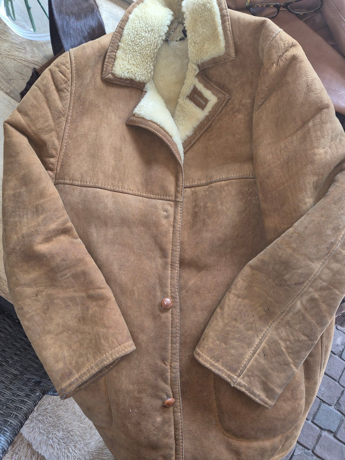 Vintage! Bruine lammy coat met schapenvacht voering, Kleding | Heren, Ophalen of Verzenden, Gedragen, Bruin