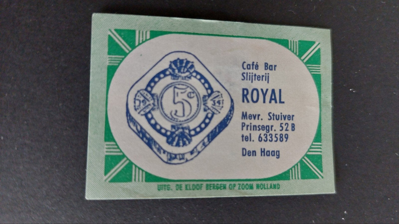 Luciferetiket, Den Haag, Royal café bar slijterij, Verzenden, Zo goed als nieuw, Luciferdoosjes of -merken