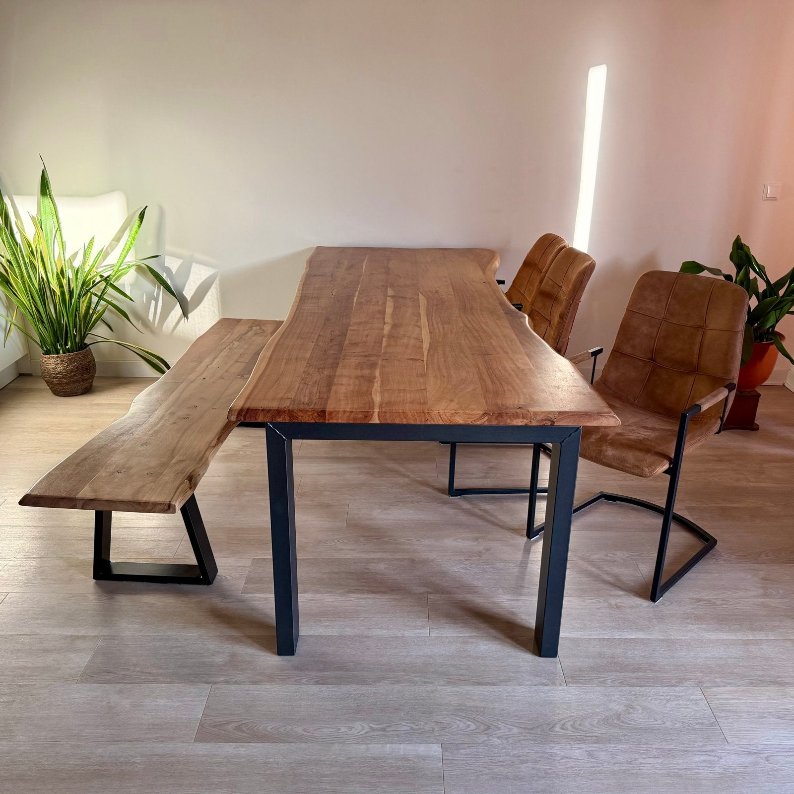 Eettafel met bank en stoelen (220x95), Ophalen, Gebruikt, 200 cm of meer, 50 tot 100 cm