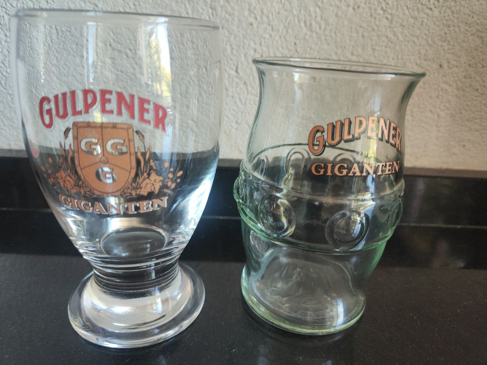 2 Gulpener Giganten Gladiator bierglazen, Ophalen of Verzenden, Zo goed als nieuw, Glas of Glazen, Overige merken