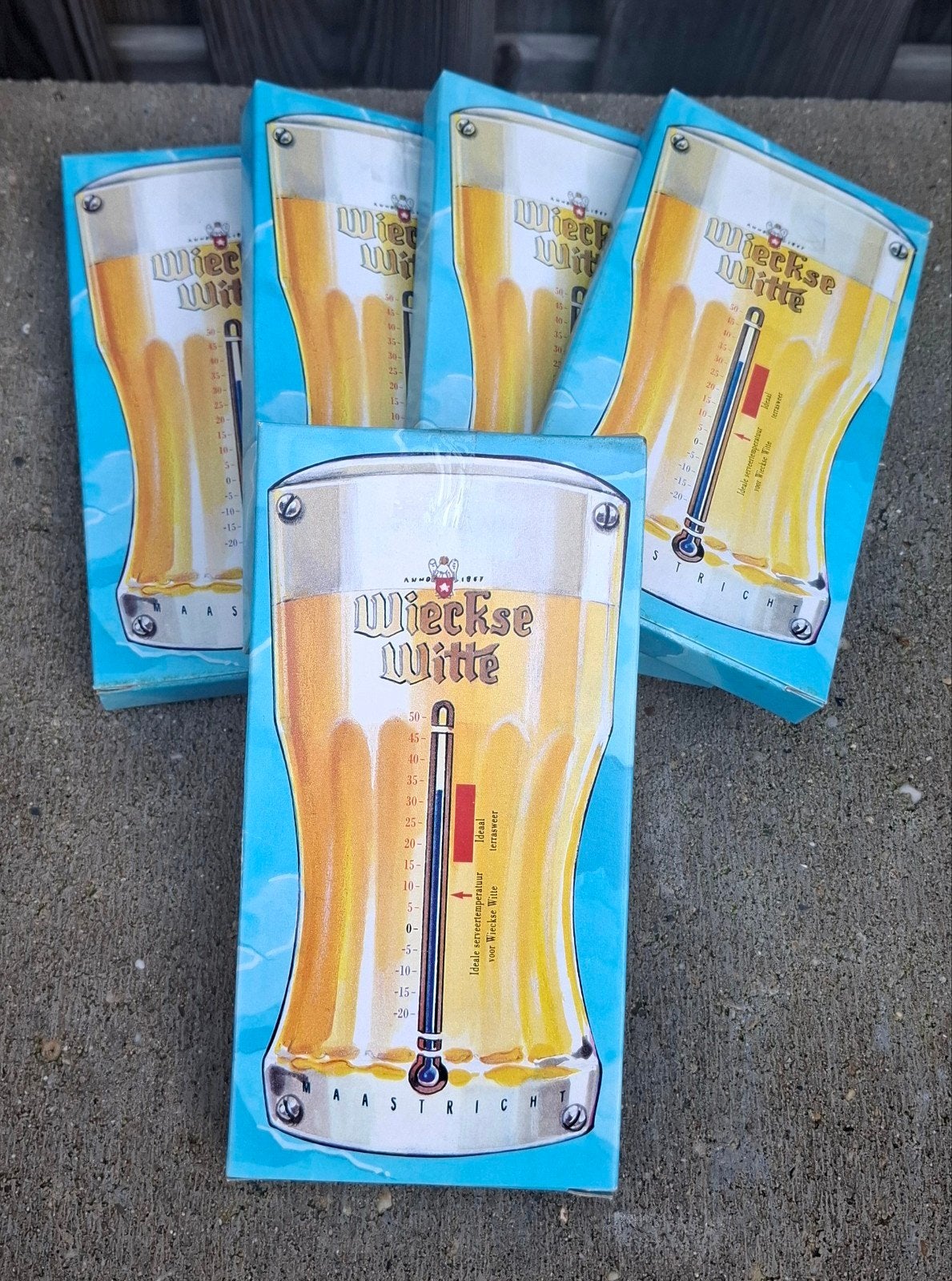 ZELDZAAM VINTAGE "WIECKSE WITTE" THERMOMETER-NIEUW IN DOOS, Ophalen of Verzenden, Nieuw, Reclamebord, Plaat of Schild, Overige merken