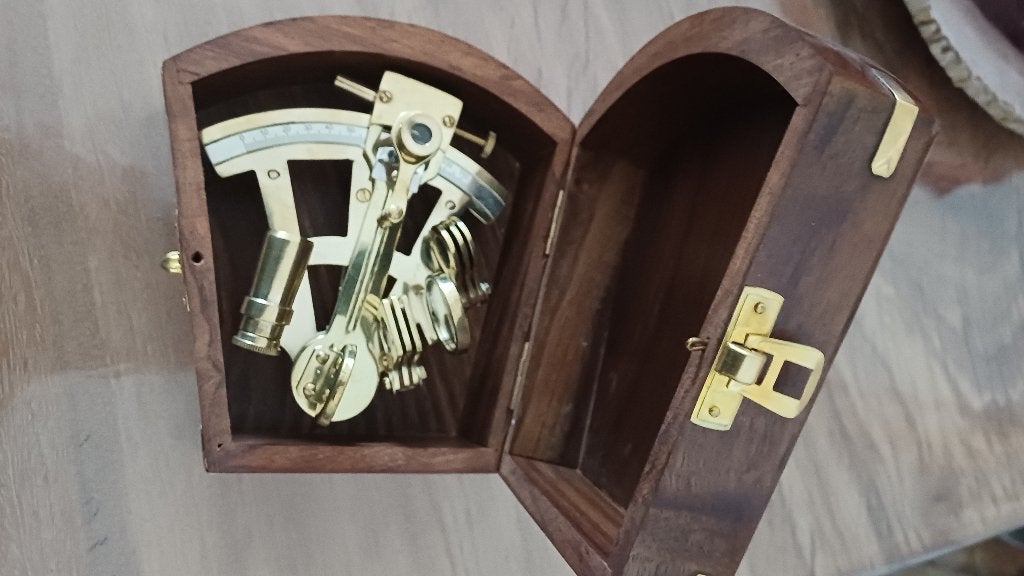 mooie koperen sextant in houten box, Antiek en Kunst, Ophalen of Verzenden