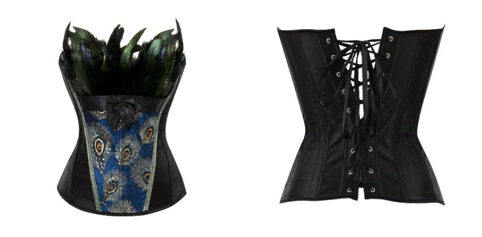 Zwart veren korset bustier pauw dames vrouwen corset, Verzenden, Zwart, Body of Korset
