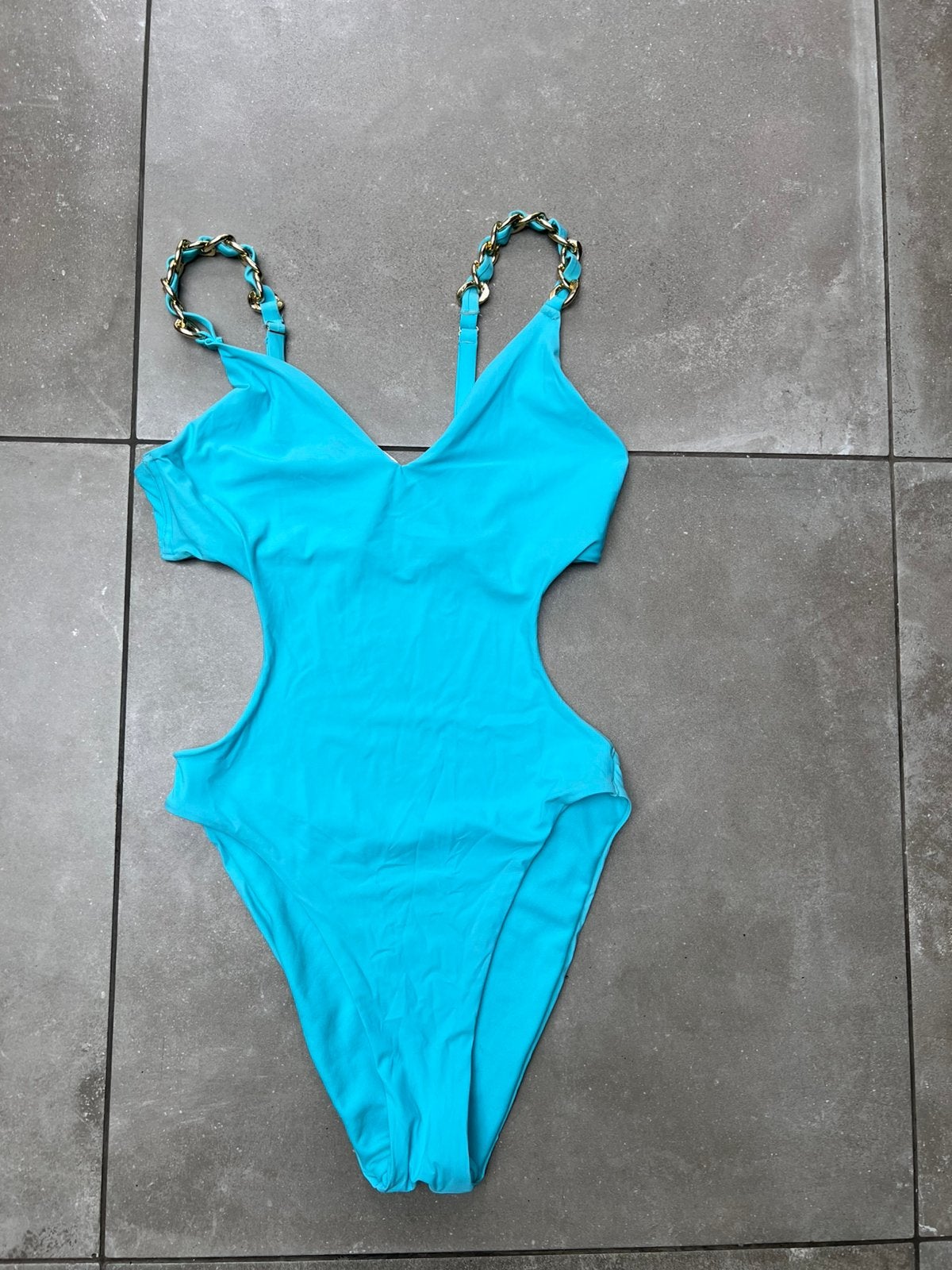 CENSORED NIEUWE BLAUWE TWEEDELIGE BADPAK GOUDEN CHAIN MAAT M, Ophalen of Verzenden, Nieuw, Blauw, Badpak