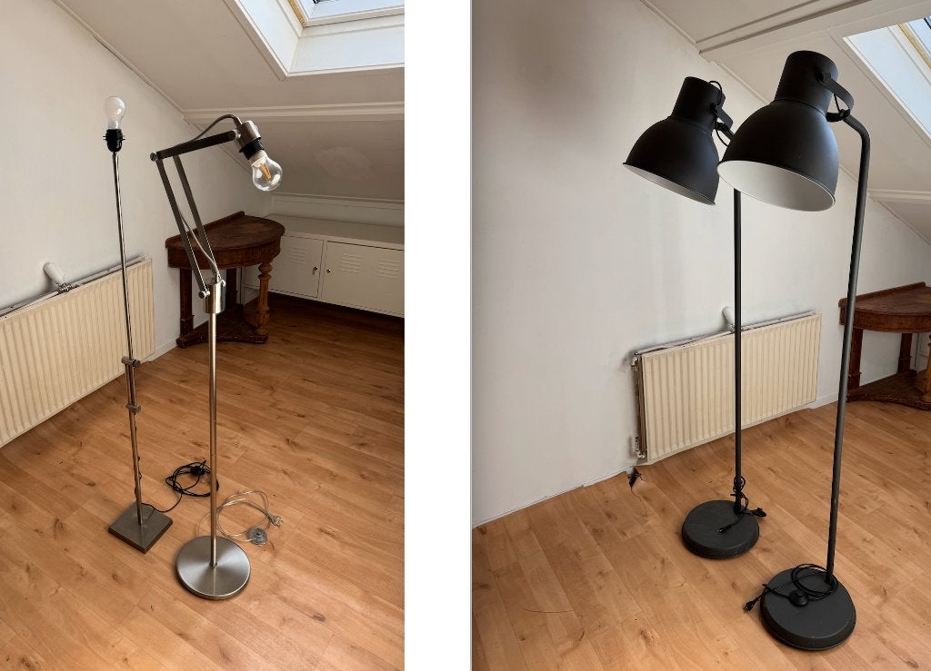 Ikea HEKTAR, Van De Heg, Pope vloer lampen / staande lampen, Ophalen, Zo goed als nieuw, Metaal, Modern industrieel Ikea designer chroom verstelbaar vintage