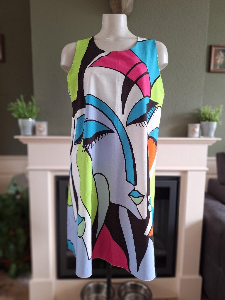 New Collection abstracte kleuren jurk 42 L XL, Maat 42/44 (L), Zo goed als nieuw, Knielengte, New Collection