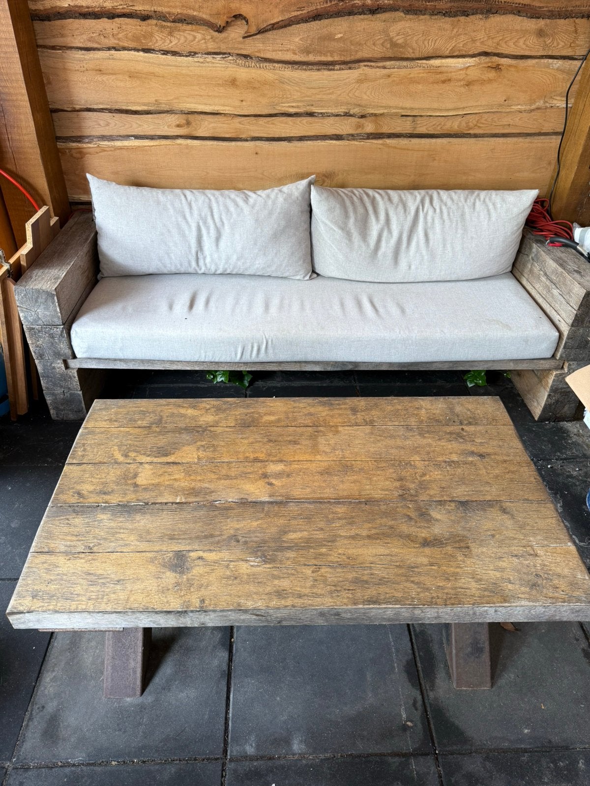 Zelf gemaakte eiken loungeset incl kussens., Tuin en Terras, Ophalen, Gebruikt, Hout