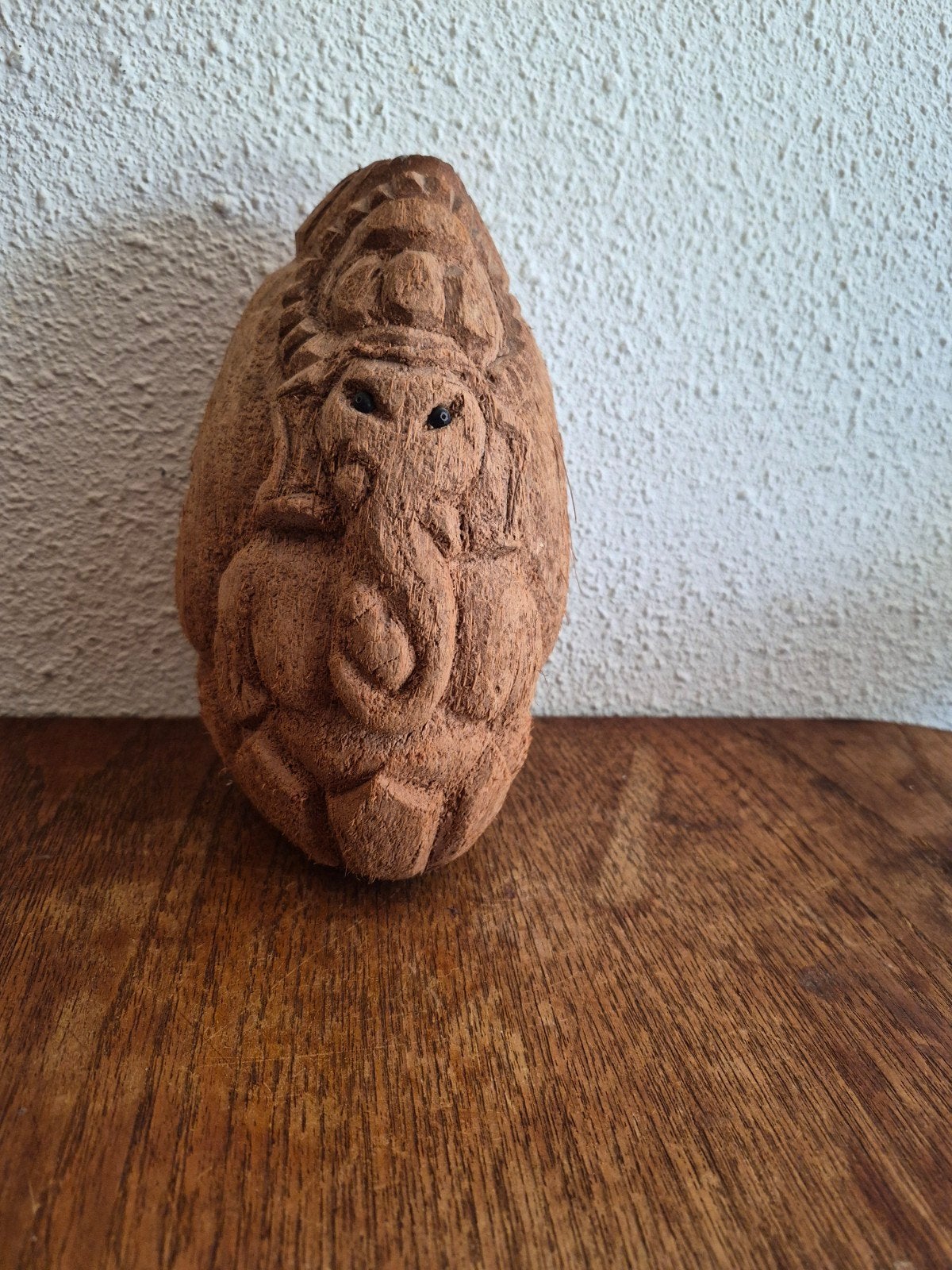 Unieke handgesneden Ganesha sculptuur van kokosnoot, Natuurlijk materiaal, Ophalen of Verzenden, Handgemaakt, 20 - 50 cm