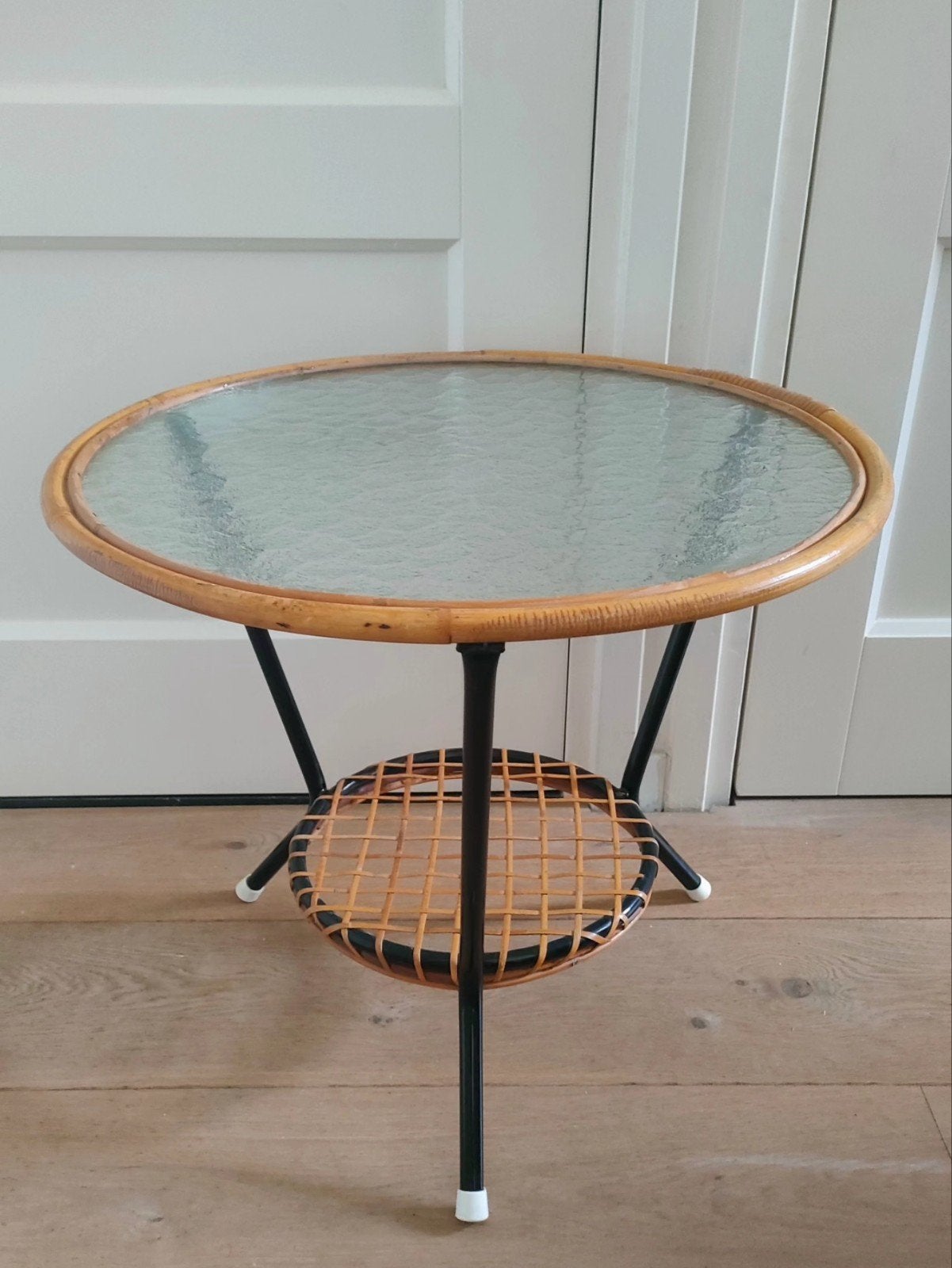 Rohé tafel rotan tafeltje vintage bijzettafel plantentafel, Ophalen, Rond, Minder dan 55 cm, 45 tot 60 cm