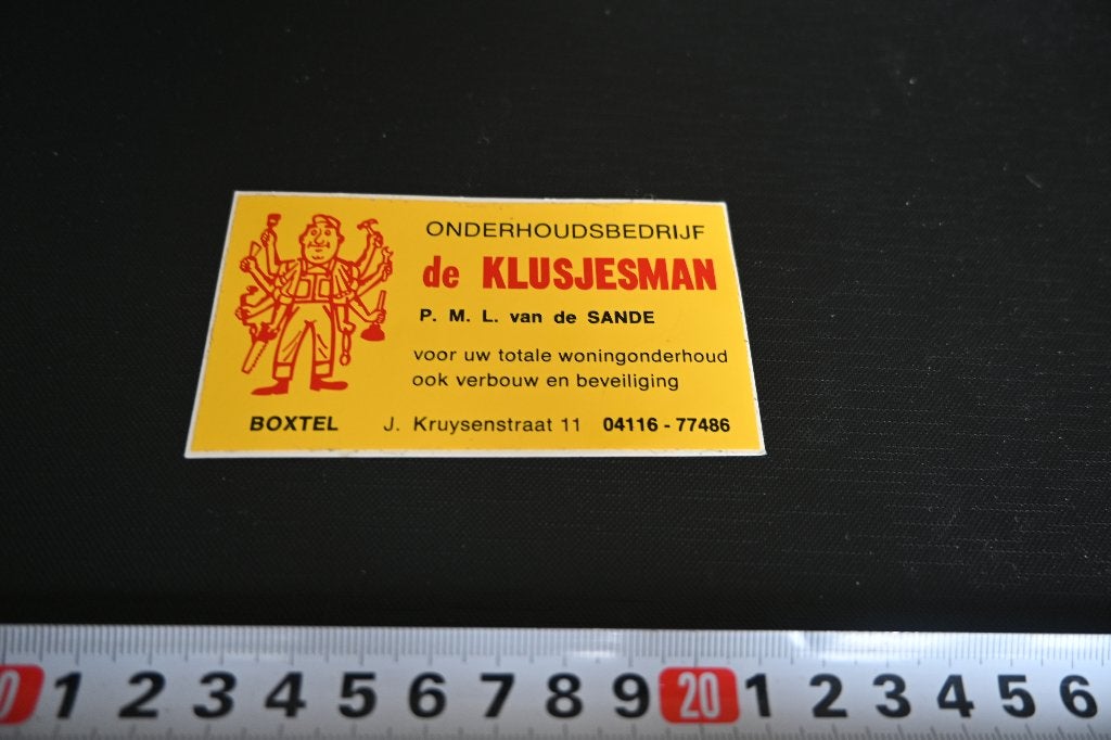 sticker boxtel onderhoudsbedrijf DE KLUSJESMAN pml vd sande, Verzamelen, Ophalen of Verzenden, Zo goed als nieuw
