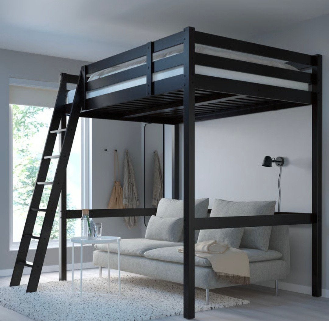 Hoogslaper 140 x 200 zwart ikea, Huis en Inrichting, Slaapkamer | Stapelbedden en Hoogslapers, Ophalen, Hoogslaper, 160 tot 180 cm