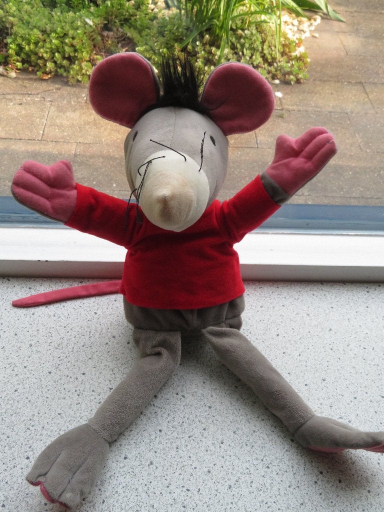 Handpop Rat van Max Velthuijs meet ca 40 cm kruin/teen, Muis, Albert Heijn, Grijs, Ophalen of Verzenden