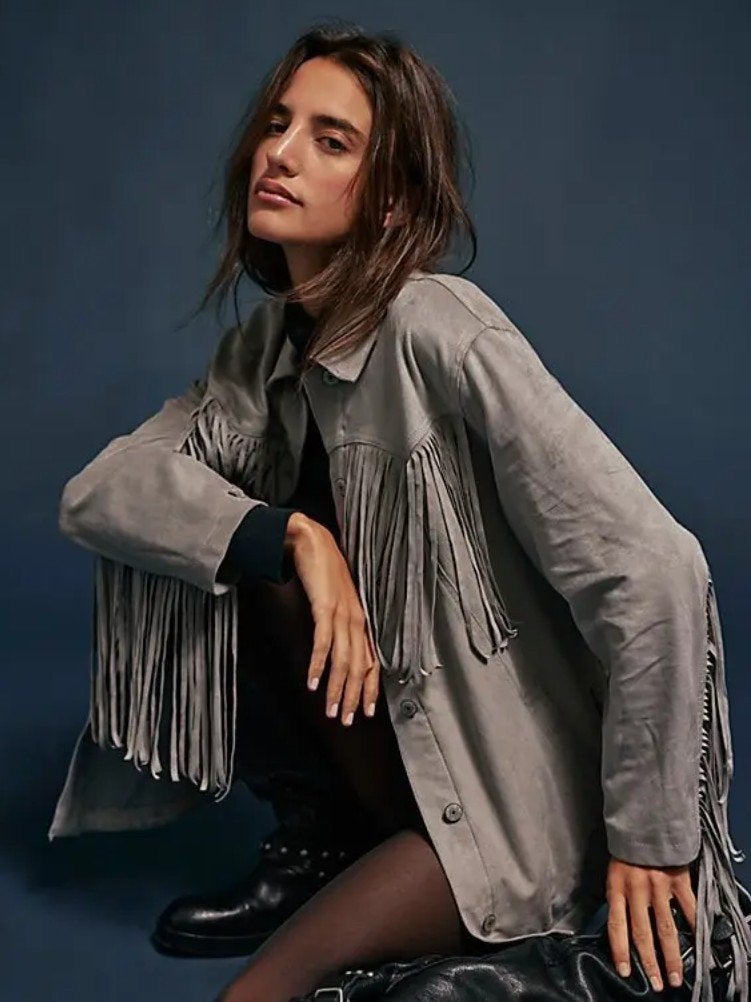 Free People Fringe Out Vegan Suede Jacket franje jasje, Verzenden, Free People, Zo goed als nieuw, Jasje