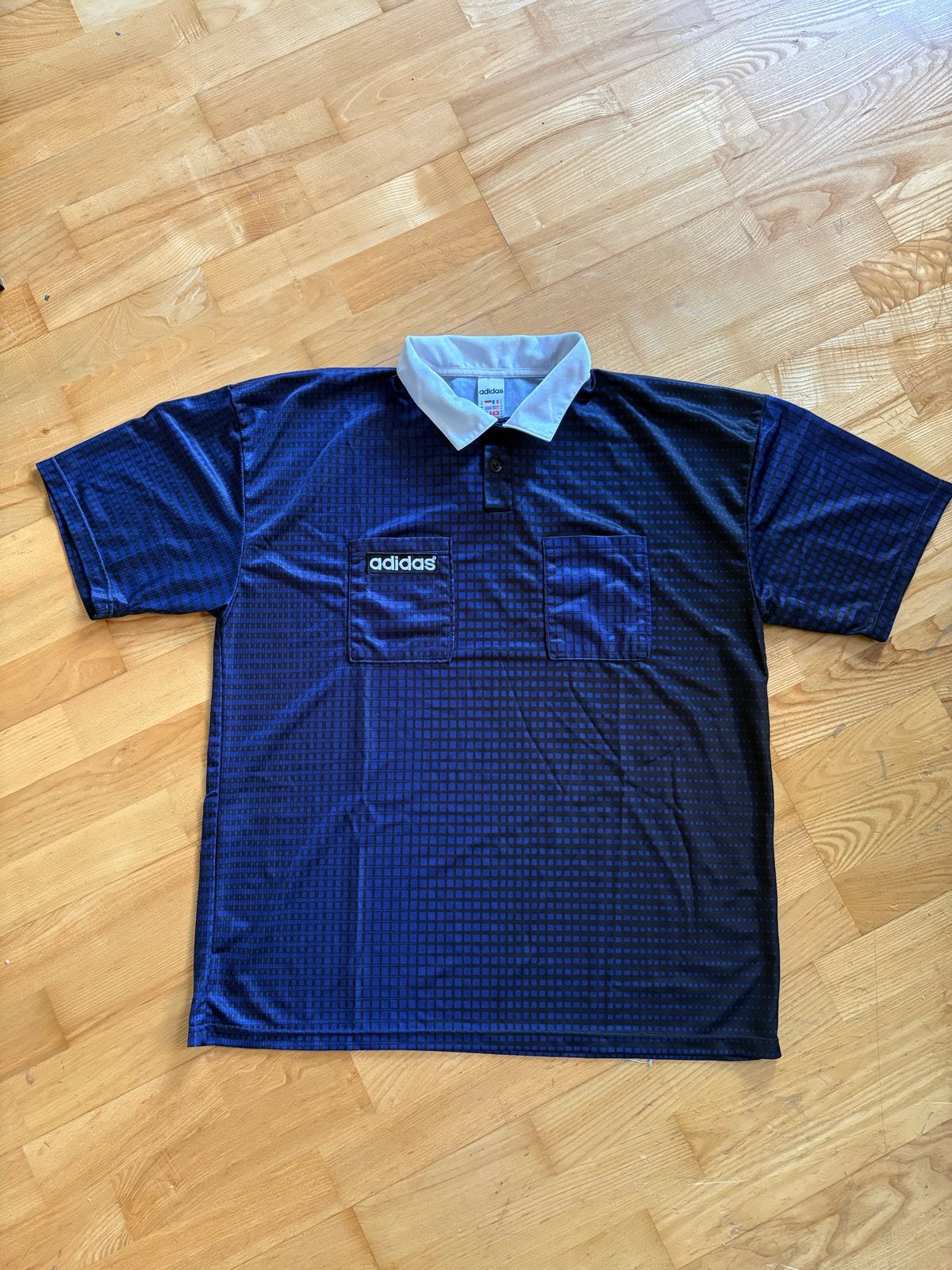 Vintage Adidas Scheidsrechters Voetbalshirt Jaren ‘90 XL, Ophalen of Verzenden, Zo goed als nieuw, Maat 56/58 (XL), Blauw