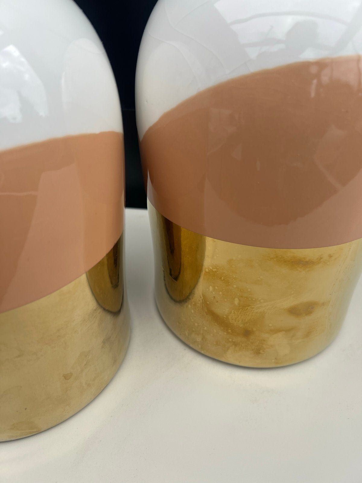 Set van 2 Vazen Wit Goud Roze - 22x16 cm Nijhof, Wit, Aardewerk of Porselein, Nieuw, Ophalen of Verzenden