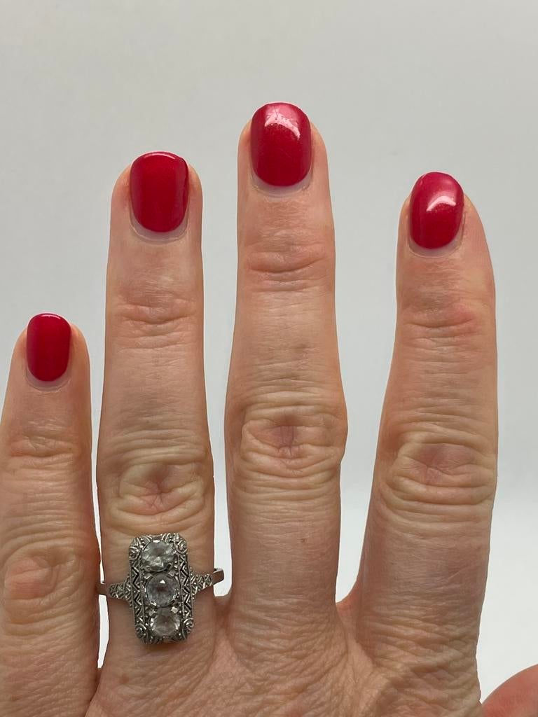 D110 Prachtige zilveren art deco ring maat 18, Ophalen of Verzenden, Zilver, Ring, Met edelsteen