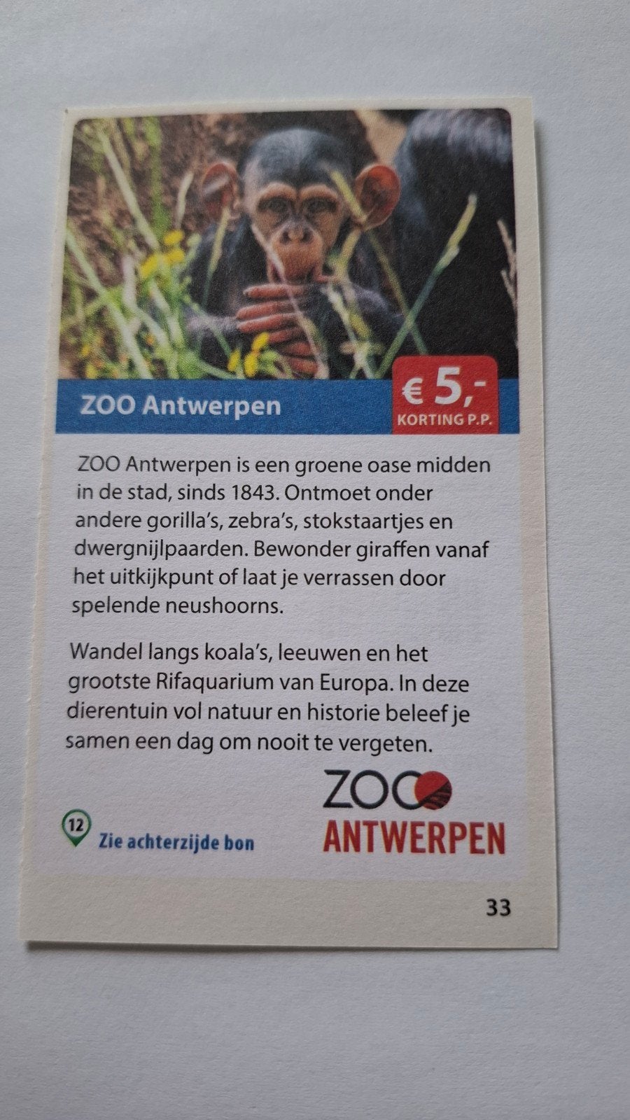 Kortingsbon voor Zoo Antwerpen met 5 euro korting per pers., Tickets en Kaartjes, Drie personen of meer, Kortingsbon, Overige typen