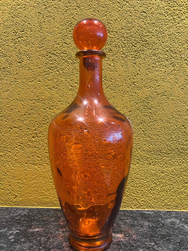 Vintage oranje glazen karaf met stop, Ophalen of Verzenden