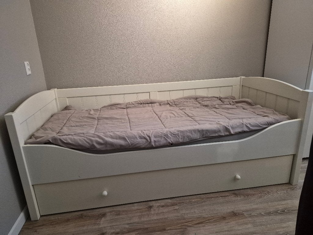 Eenpersoons bed wit met uitschuifbare lade, Ophalen, Gebruikt, 90 cm, Eenpersoons