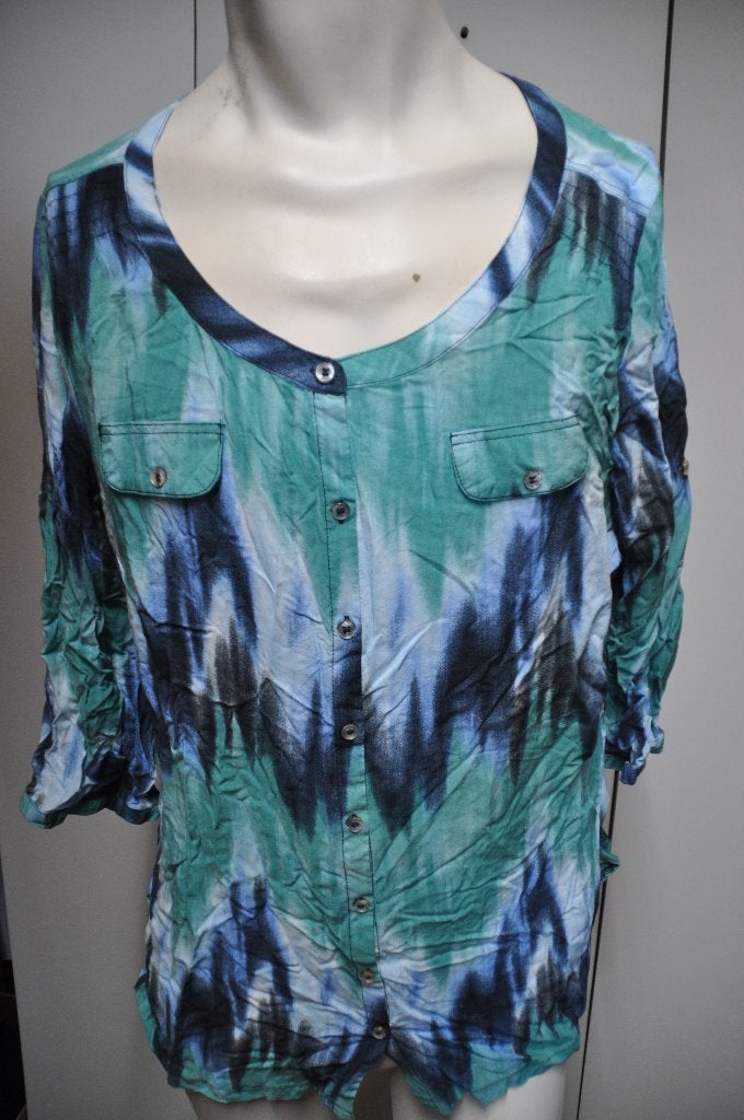 P90P Gina Laura Blouse maat L blauw groen tinten, Kleding | Dames, Ophalen of Verzenden, Zo goed als nieuw, Blauw, Blouse of Tuniek