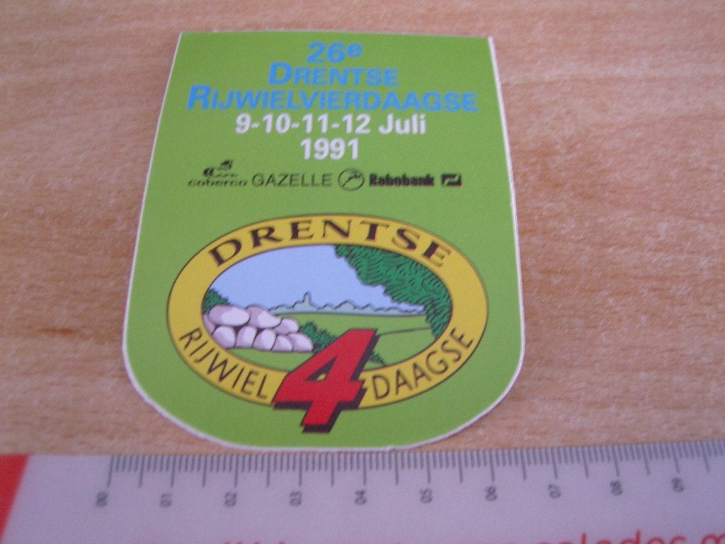 sticker 26e Drentse Rijwiel vierdaagse 1991 Gazelle RaboBank, Ophalen of Verzenden, Zo goed als nieuw