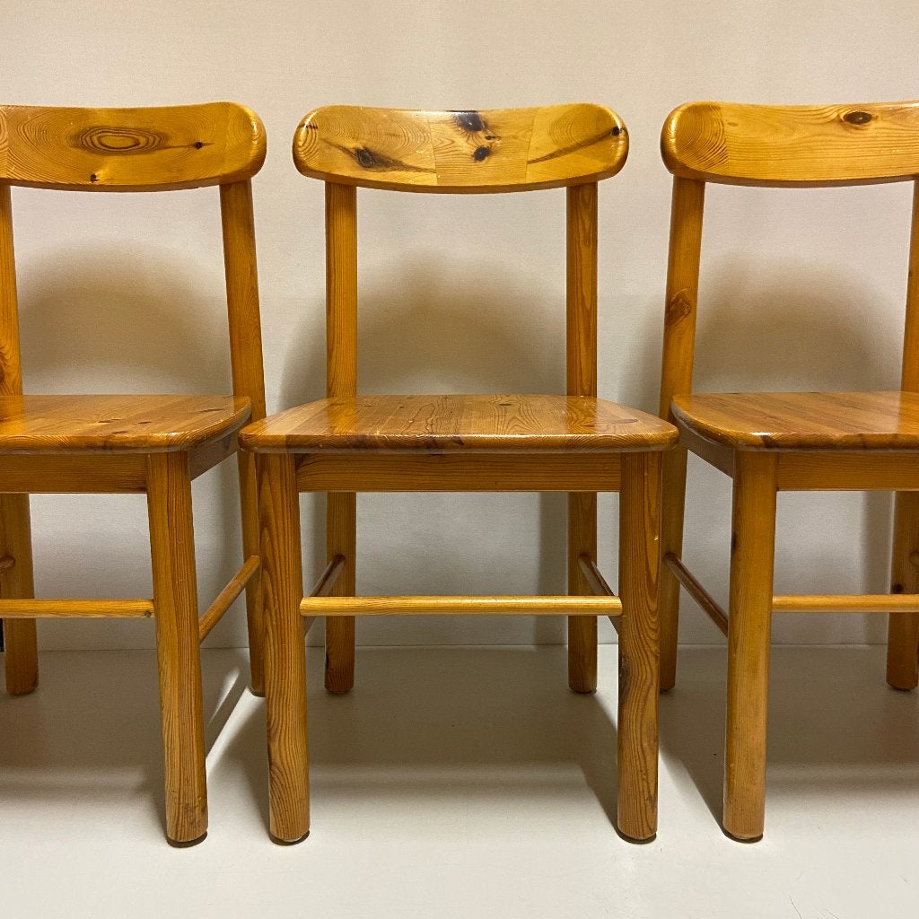 set van 4 Deens design jaren 70 Daumiller grenen stoelen, Huis en Inrichting, Ophalen, Scandinavisch design, Gebruikt, Grenen