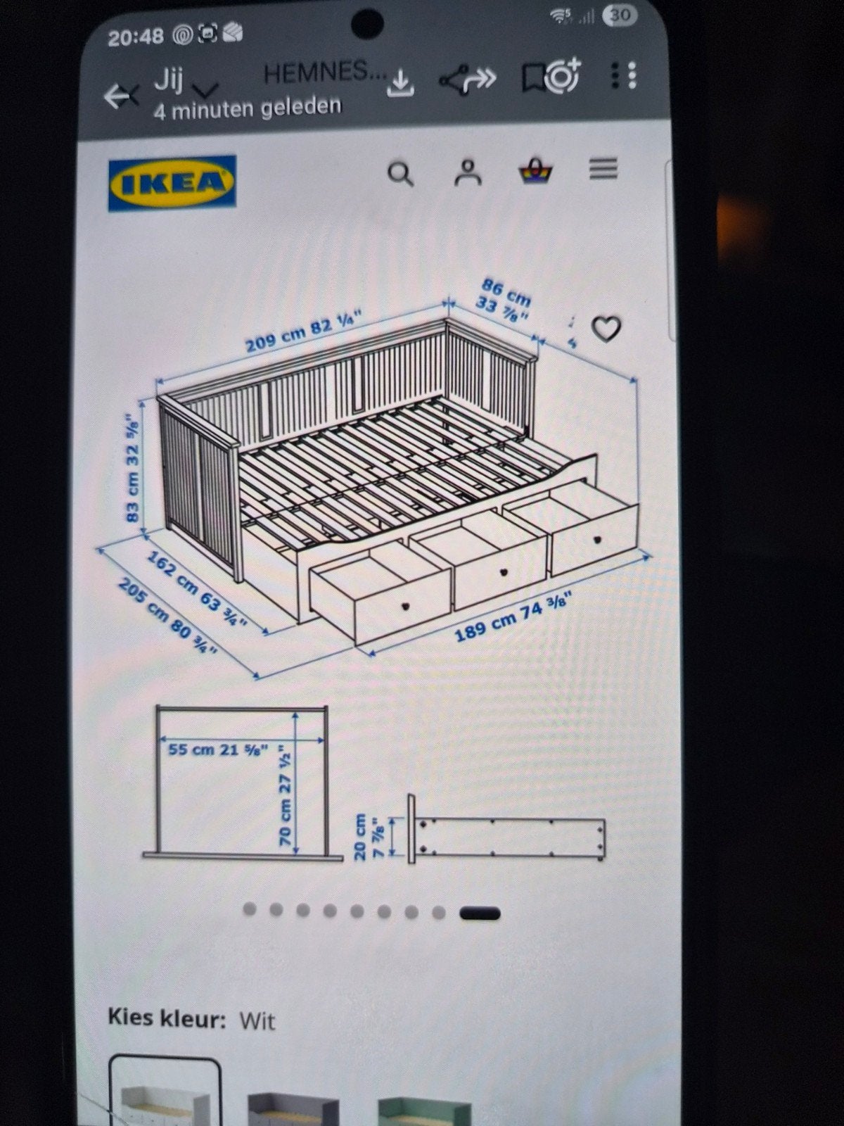 IKEA Hemnes bedbank met 2 matrassen 80x190 cm, Ophalen, Gebruikt, Wit, Tweepersoons