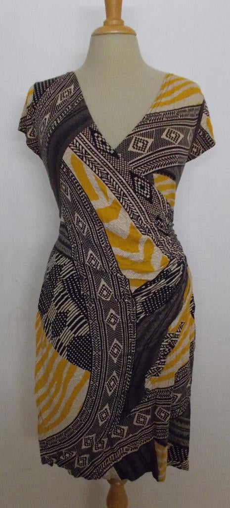 Mooie kleuren viscose print jurkje! XL, Kleding | Dames, Bruin, Verzenden, Maat 46/48 (XL) of groter, Zo goed als nieuw