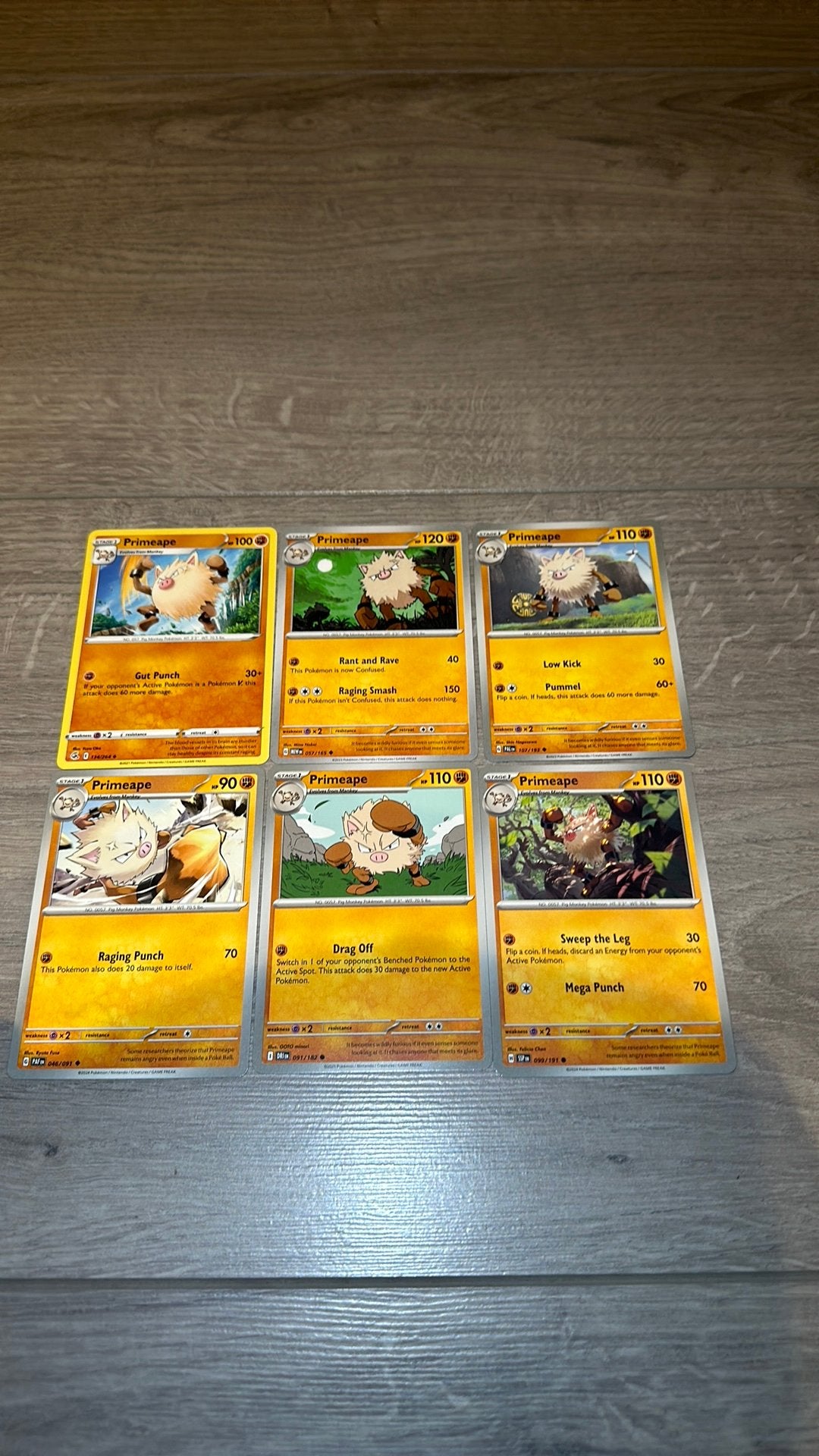 6 verschillende kaarten - Primeape, Ophalen of Verzenden, Zo goed als nieuw, Meerdere kaarten